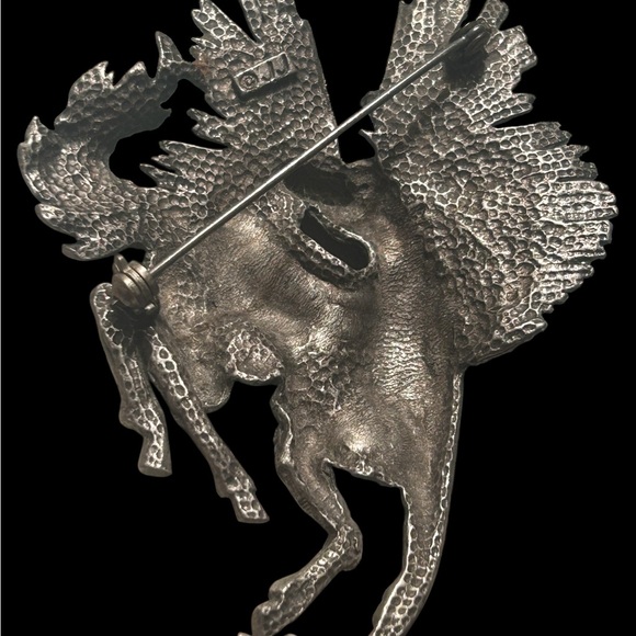Vintage JJ Jonette Silver Tone Winged Pegasus Brooch - Picture 4 of 7